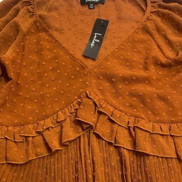 NWT Lulus Rust Orange Swiss Dot Ruffled Long Sleeve Top Size XS - Picture 4 of 9